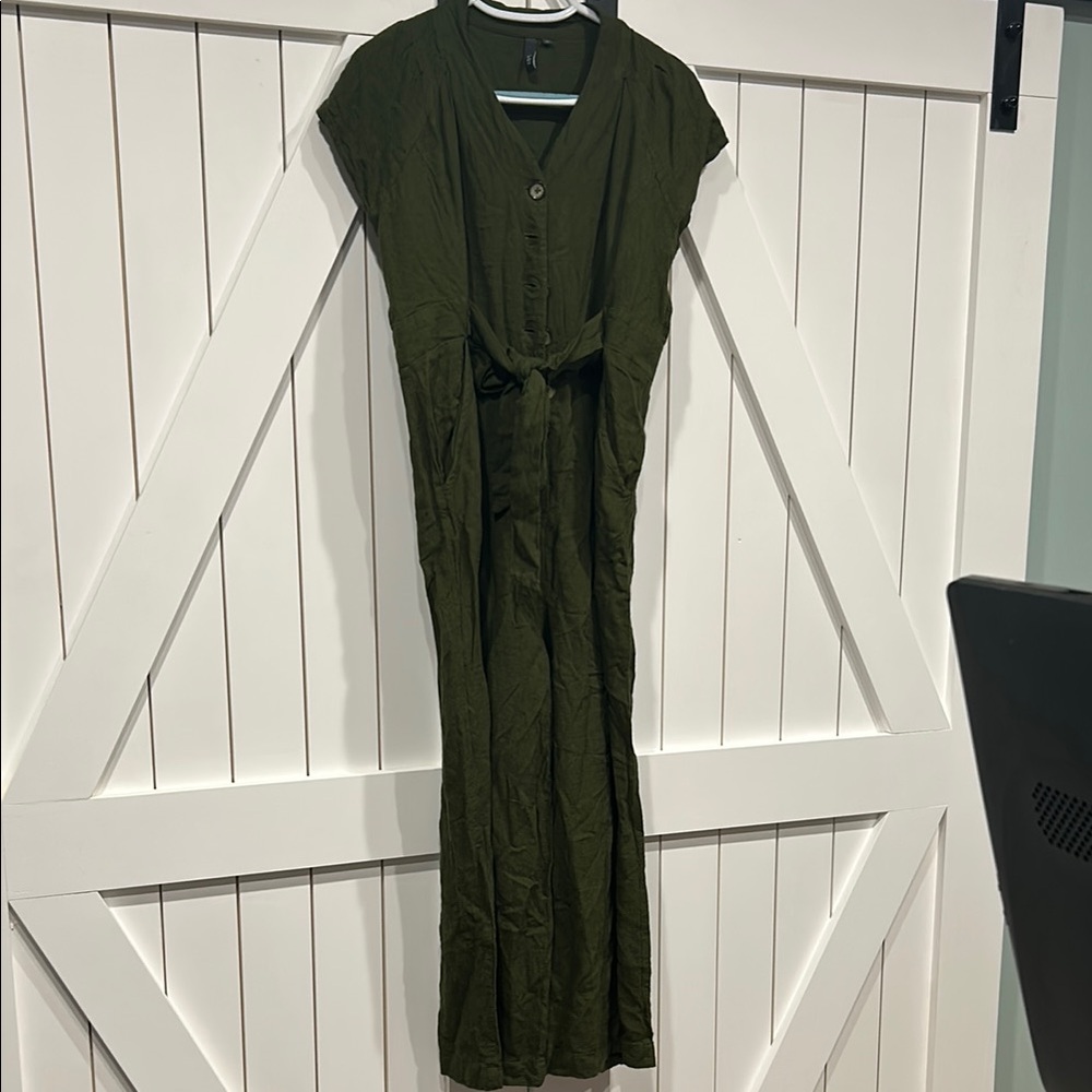 LOV Olive green wide leg crop jumpsuit